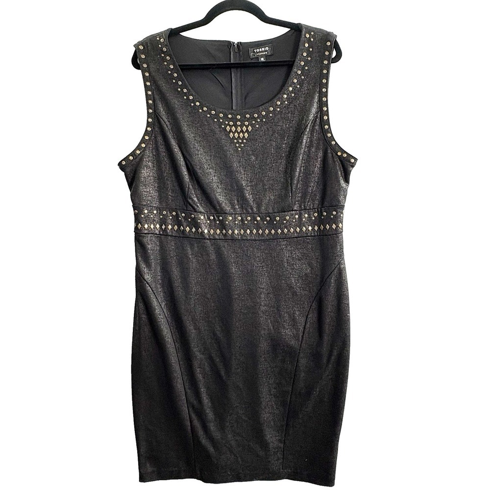 TORRID Women Vegan Leather Rhinestones Pencil Sleeveless Dress Sz 18 Black 77-26
